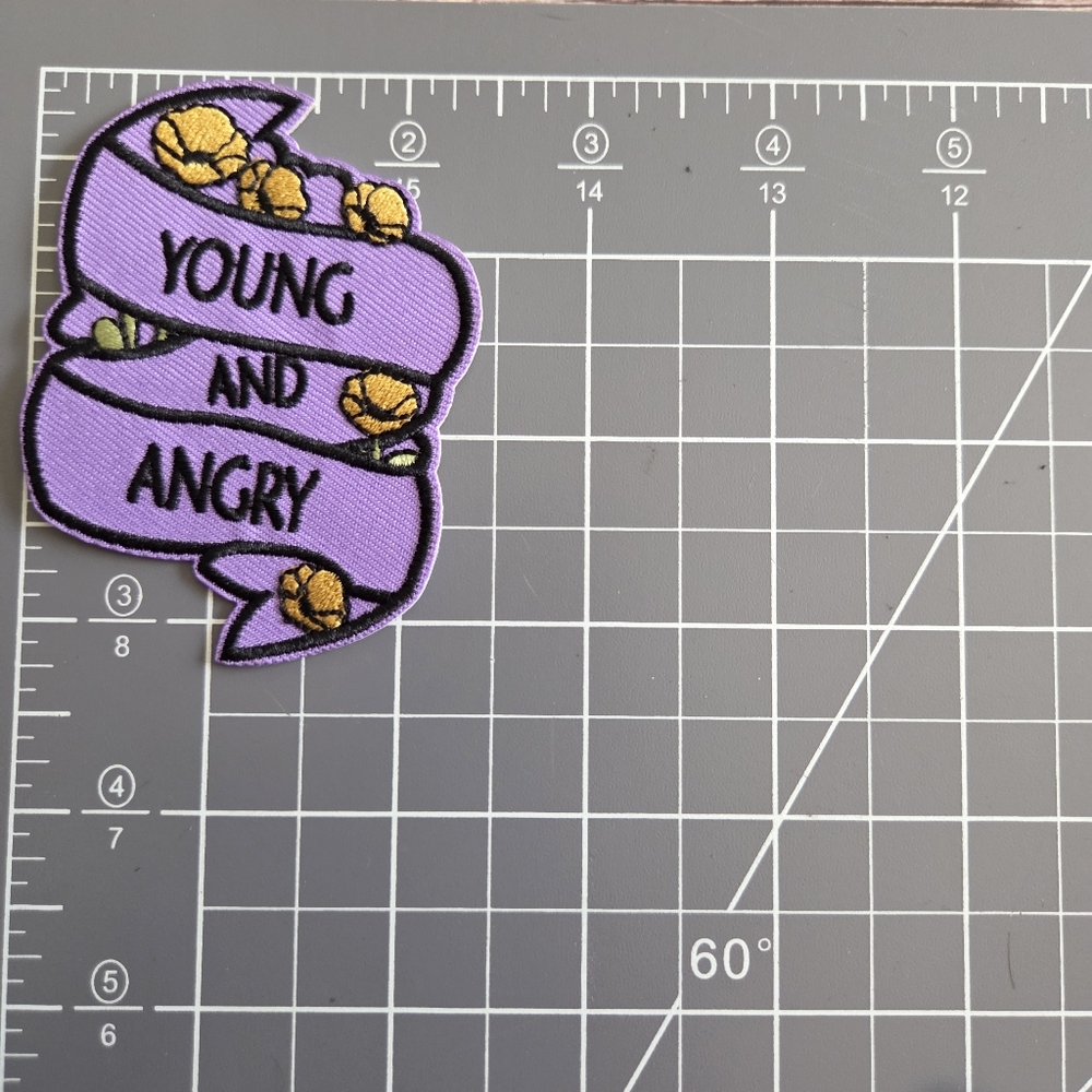 Young And Angry Purple Feminist Punk Rock Grunge Iron on Patch - Picture 2 of 2